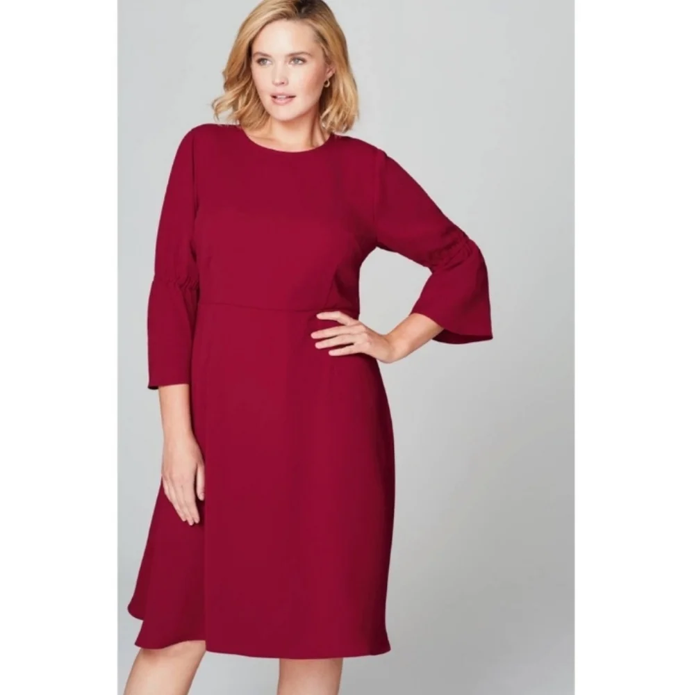 J.Jill Christian Siriano Fit and Flare Bell Sleeve Dress Ruby Red Womens 10 / M